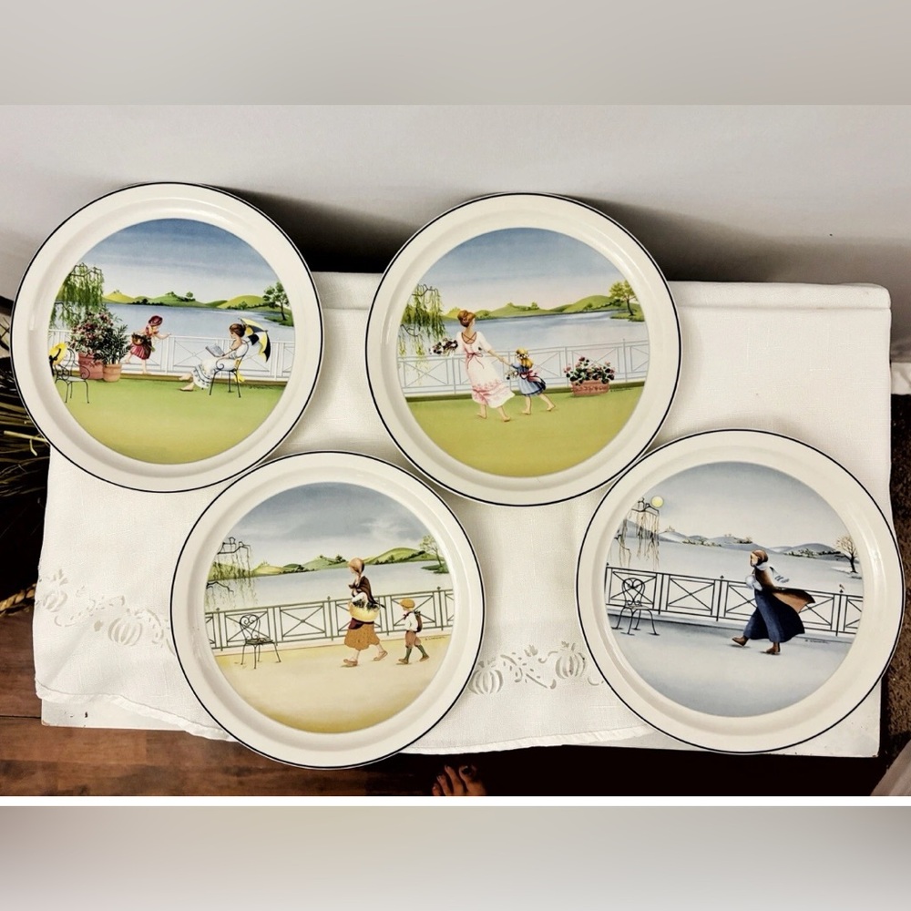 RARE Scenic Porcelain 9” Dinner Plates Villeroy&Boch Romantic Four Seasons x4